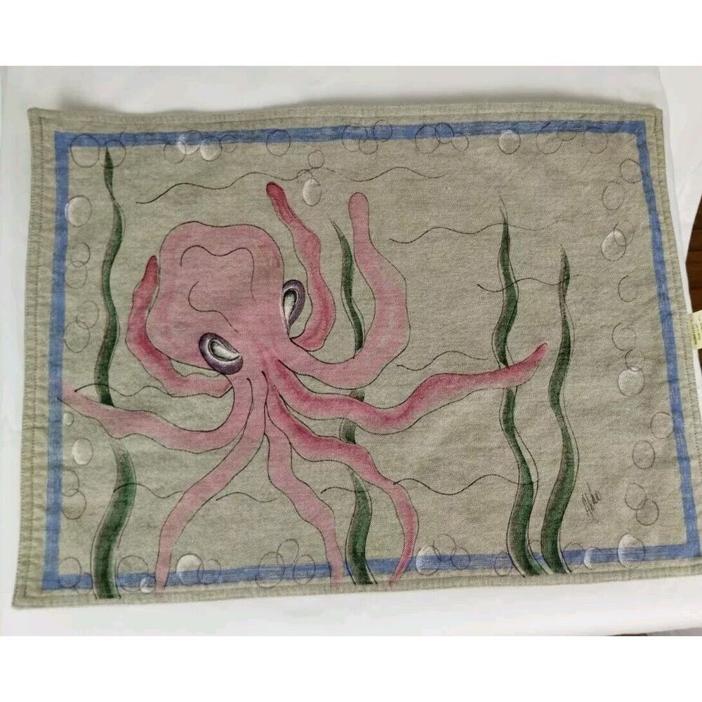 Set Of 3 Western Linen Placemats - Octopus Nautical - Andria Ward - Cotton